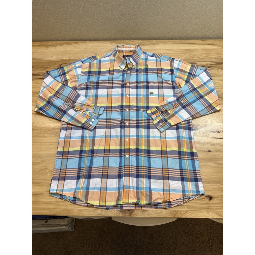 Cinch Shirt Mens 2XL Orange Plaid Western Button Down Long Sleeve Cowboy Casual